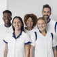 BP dames zorgtuniek met modern fit, drukknoopsluiting, kleuraccenten en smartphonezak voor zorgprofessionals