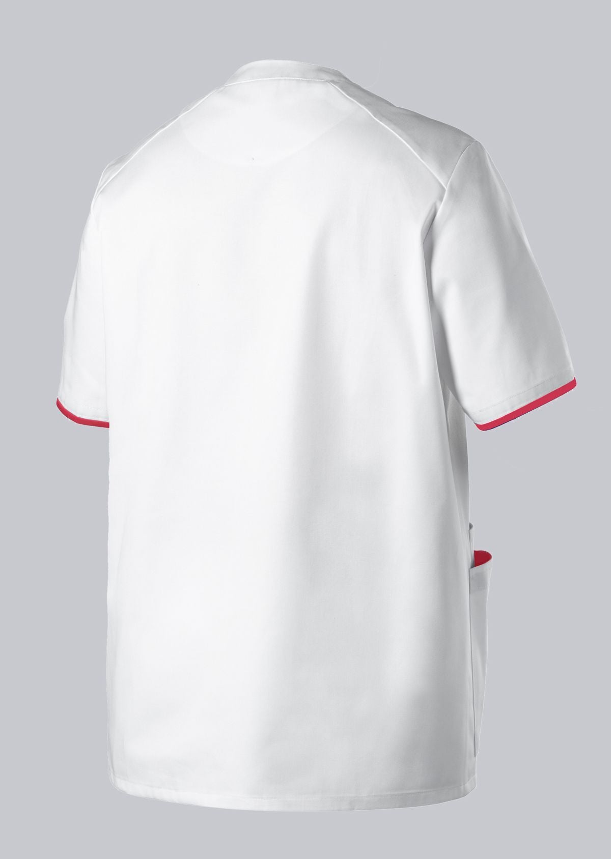 BP unisex zorgtuniek met drukknoopsluiting, smartphonezak en sleutellus voor zorgprofessionals in wit