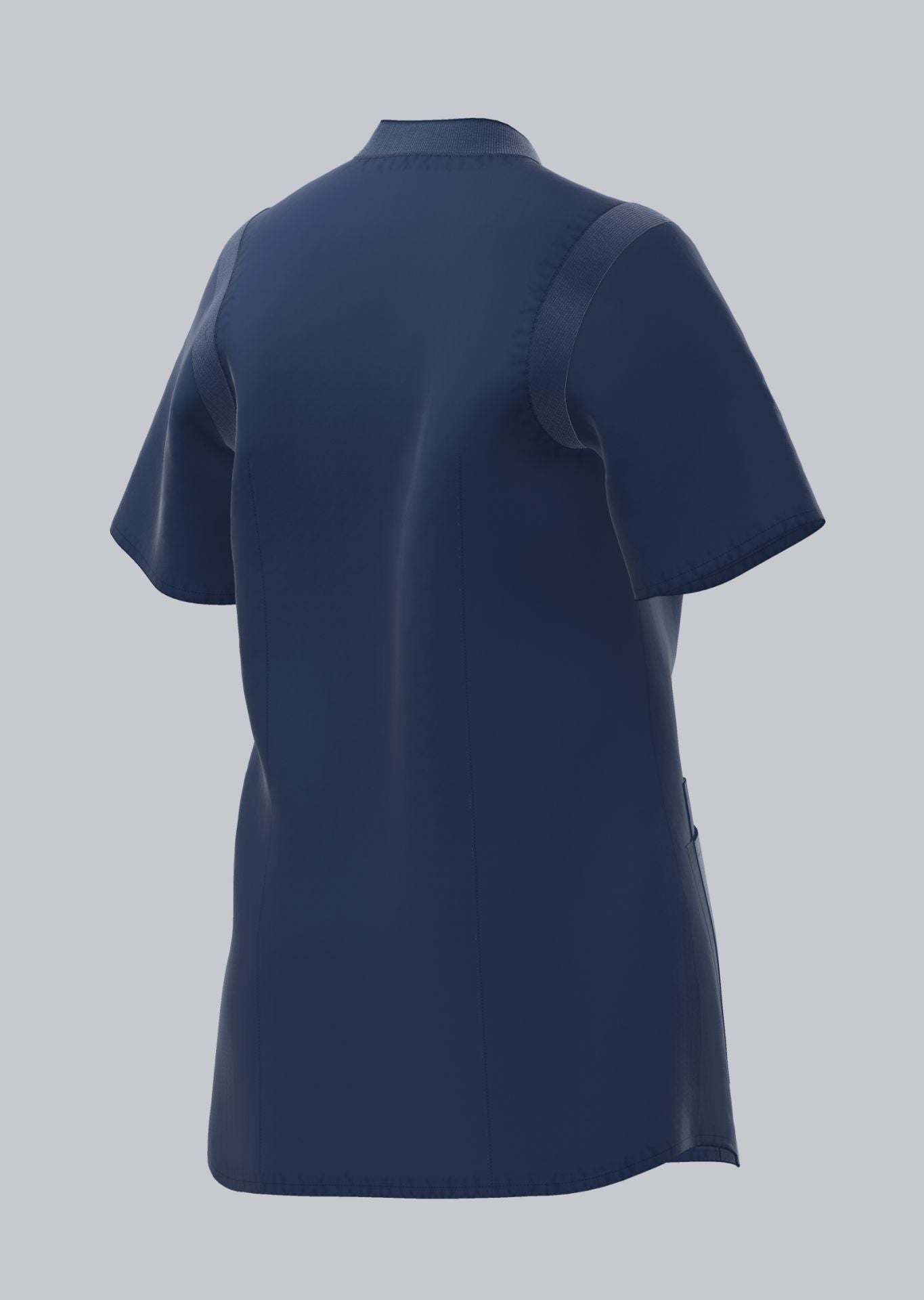 BP lichte dames zorgtuniek in nachtblauw met stretch, V-hals en drukknoopsluiting voor zorgprofessionals