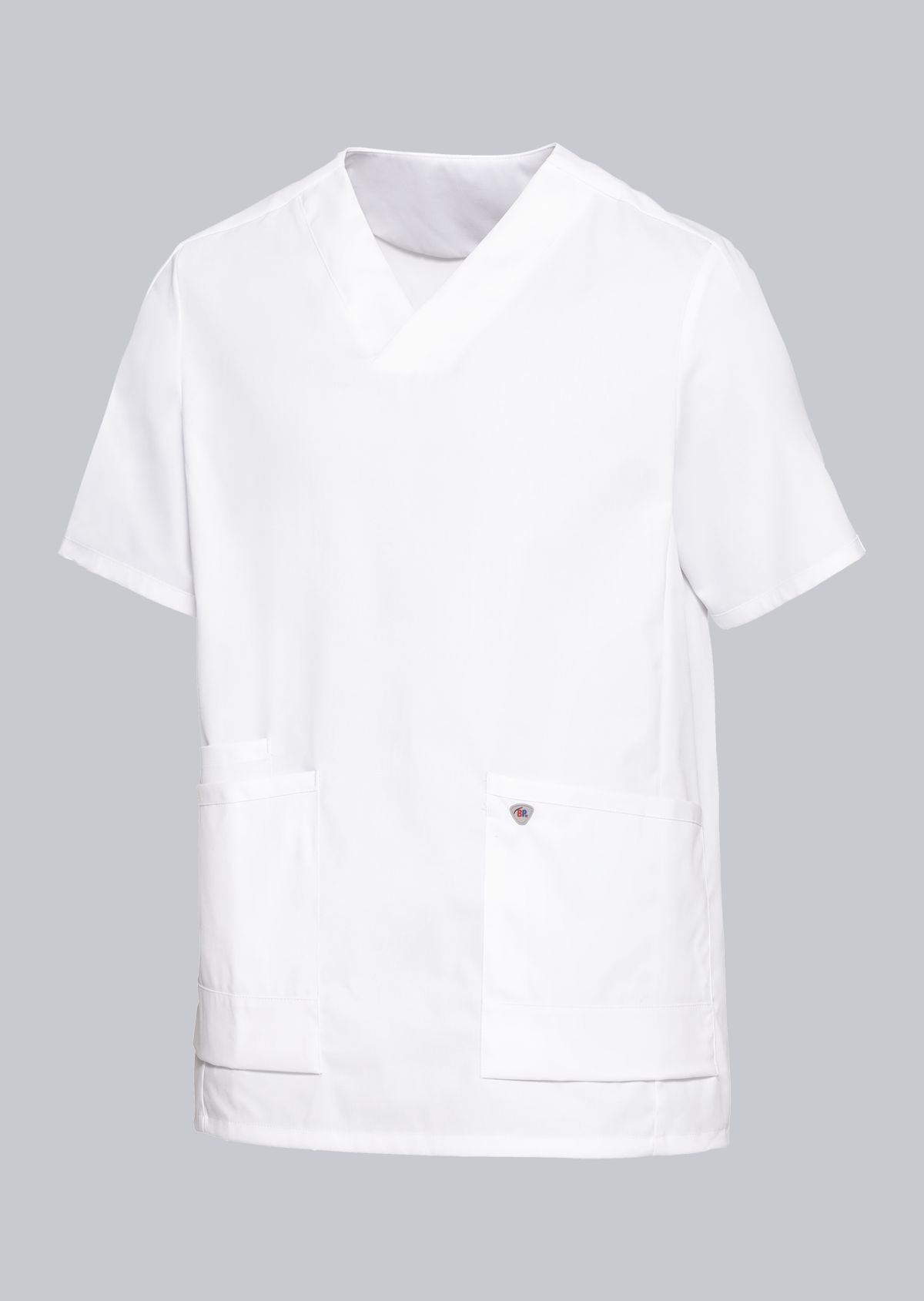 BP lichte unisex zorgtuniek in wit met stretchstof, V-hals zonder inkijk en ademend lichtgewicht ontwerp
