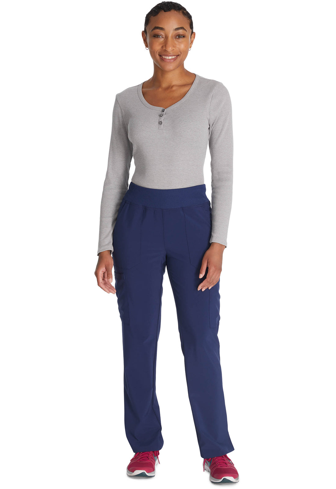 Pull-on broek met normale taille en taps toelopende pijpen met elastische tailleband en 360° stretch