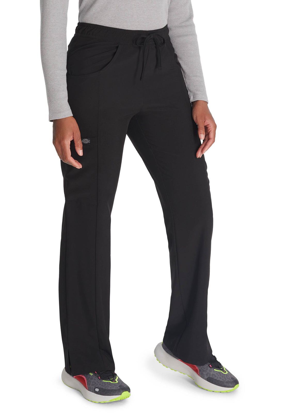 Middelhoge taille broek met rechte pijpen en trekkoord dames met 360° stretch en cargozakken DKE010