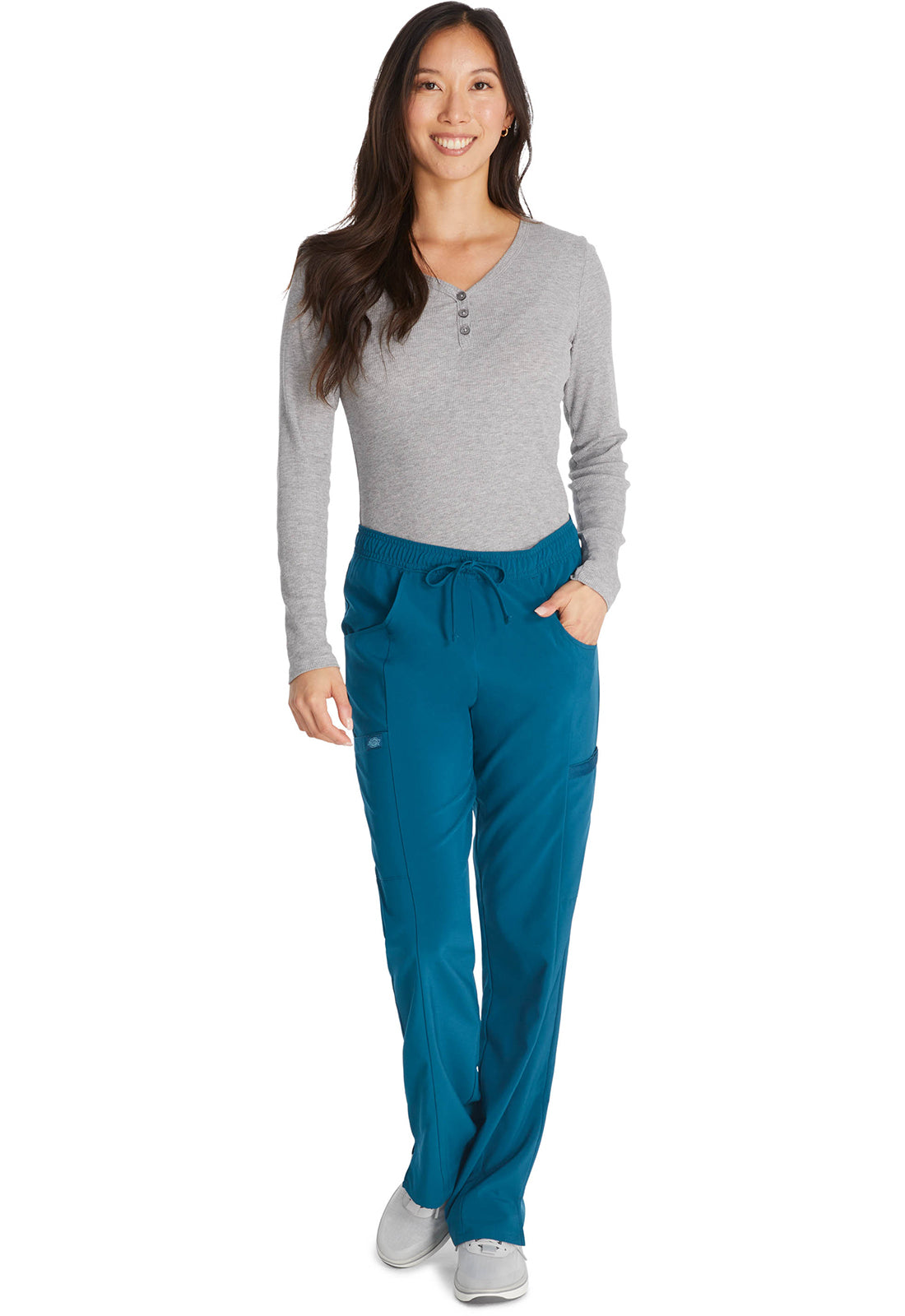 Middelhoge taille broek met rechte pijpen en trekkoord dames met 360° stretch en cargozakken DKE010