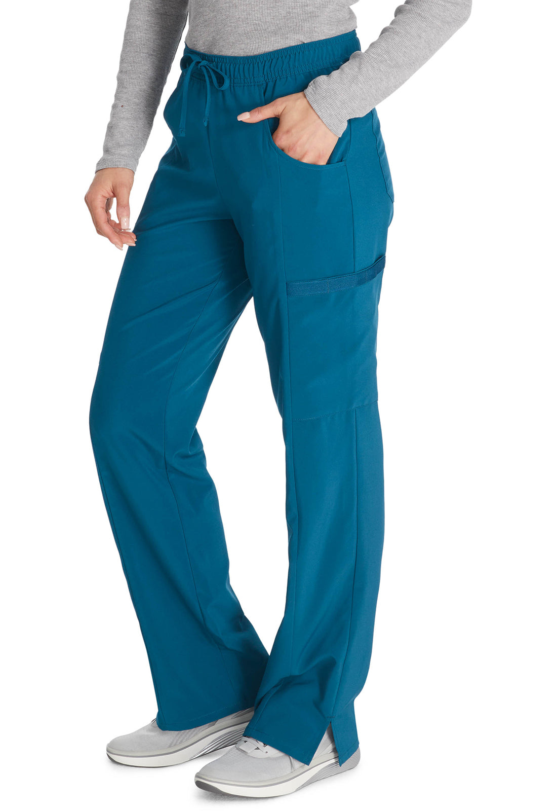 Middelhoge taille broek met rechte pijpen en trekkoord dames met 360° stretch en cargozakken DKE010