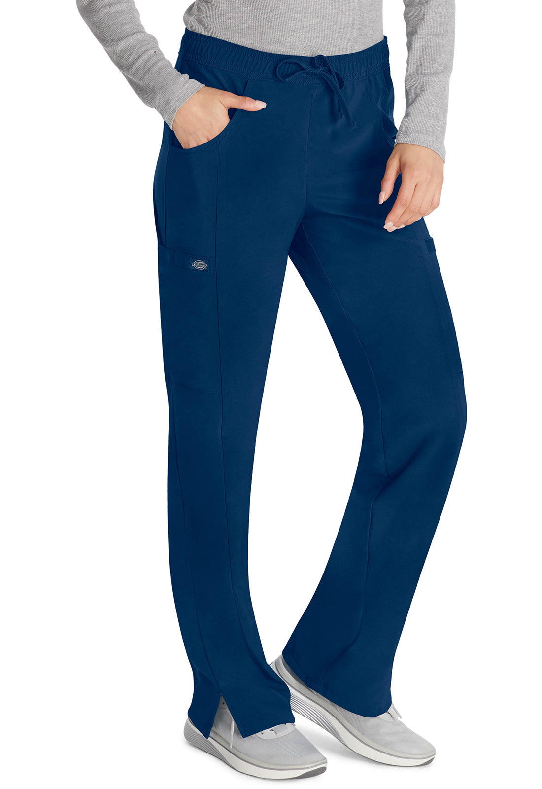 Middelhoge taille broek met rechte pijpen en trekkoord dames met 360° stretch en cargozakken DKE010
