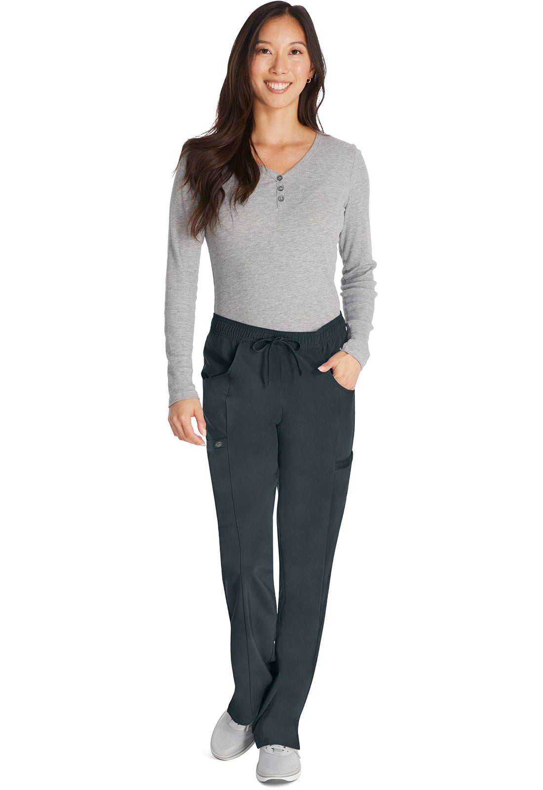 Middelhoge taille broek met rechte pijpen en trekkoord dames met 360° stretch en cargozakken DKE010