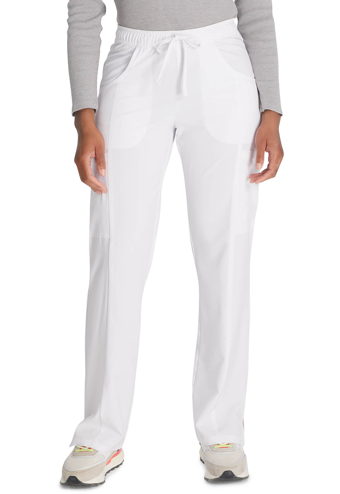 Middelhoge taille broek met rechte pijpen en trekkoord dames met 360° stretch en cargozakken DKE010