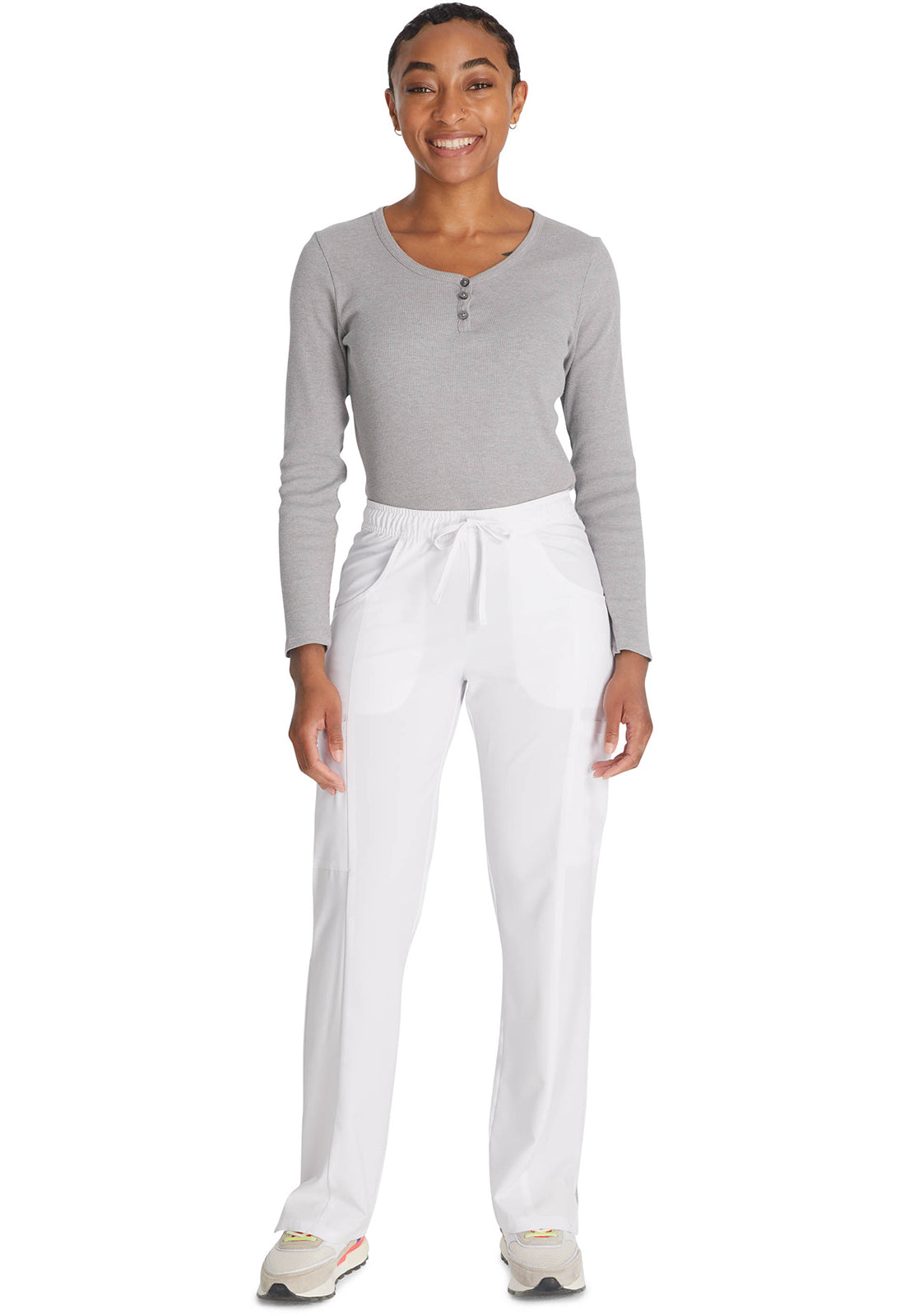 Middelhoge taille broek met rechte pijpen en trekkoord dames met 360° stretch en cargozakken DKE010