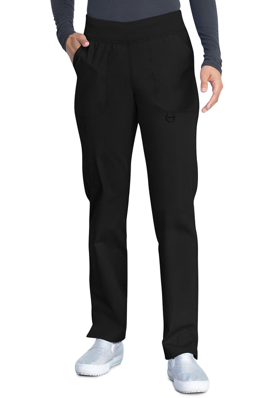 Pull-on broek met middelhoge taille en taps toelopende pijpen met elastische tailleband en cargozakken