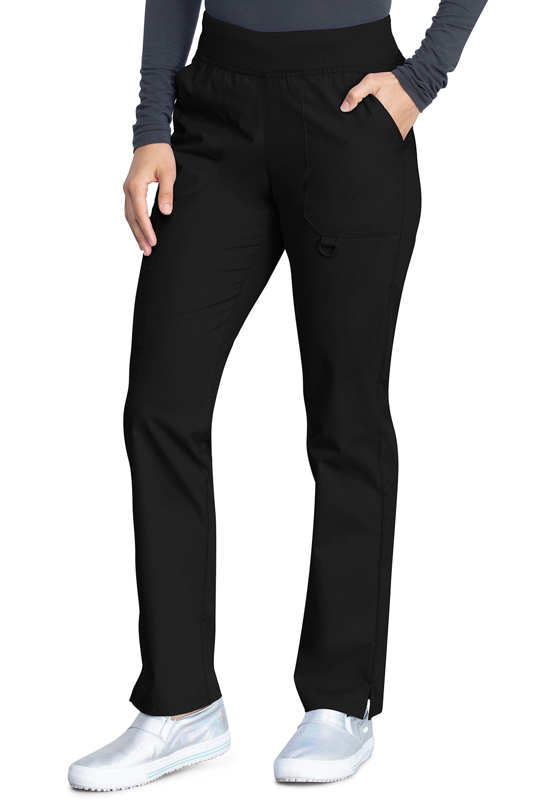 Pull-on broek met middelhoge taille en taps toelopende pijpen met elastische tailleband en cargozakken