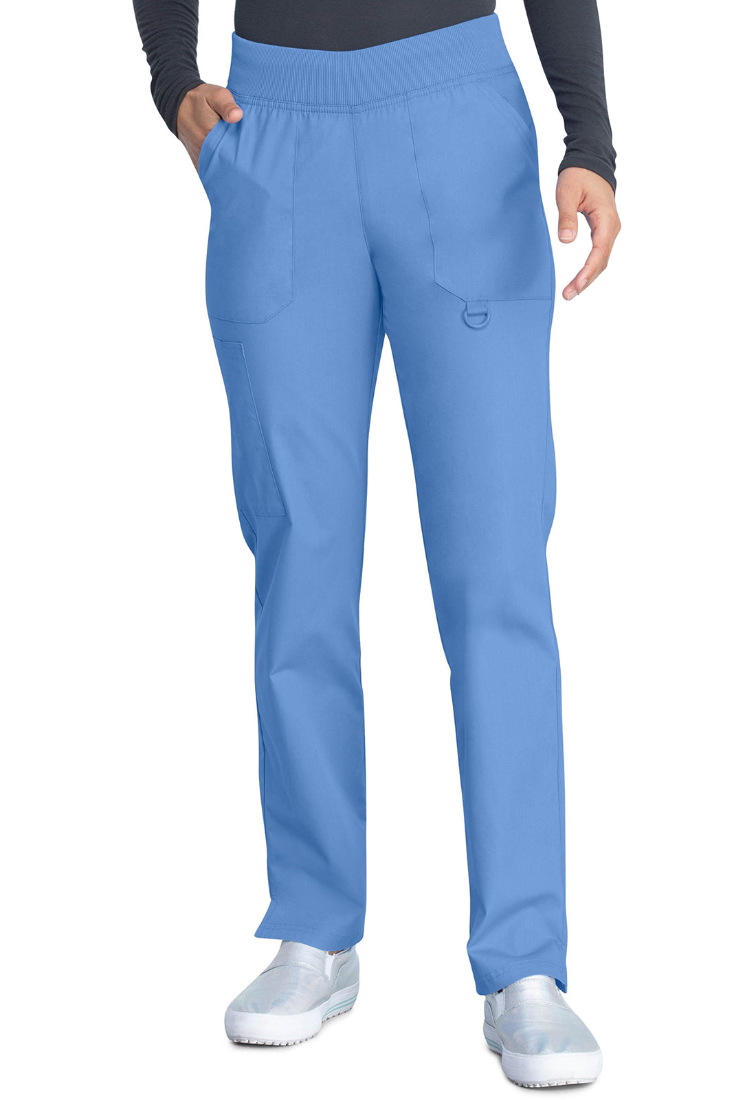 Pull-on broek met middelhoge taille en taps toelopende pijpen met elastische tailleband en cargozakken
