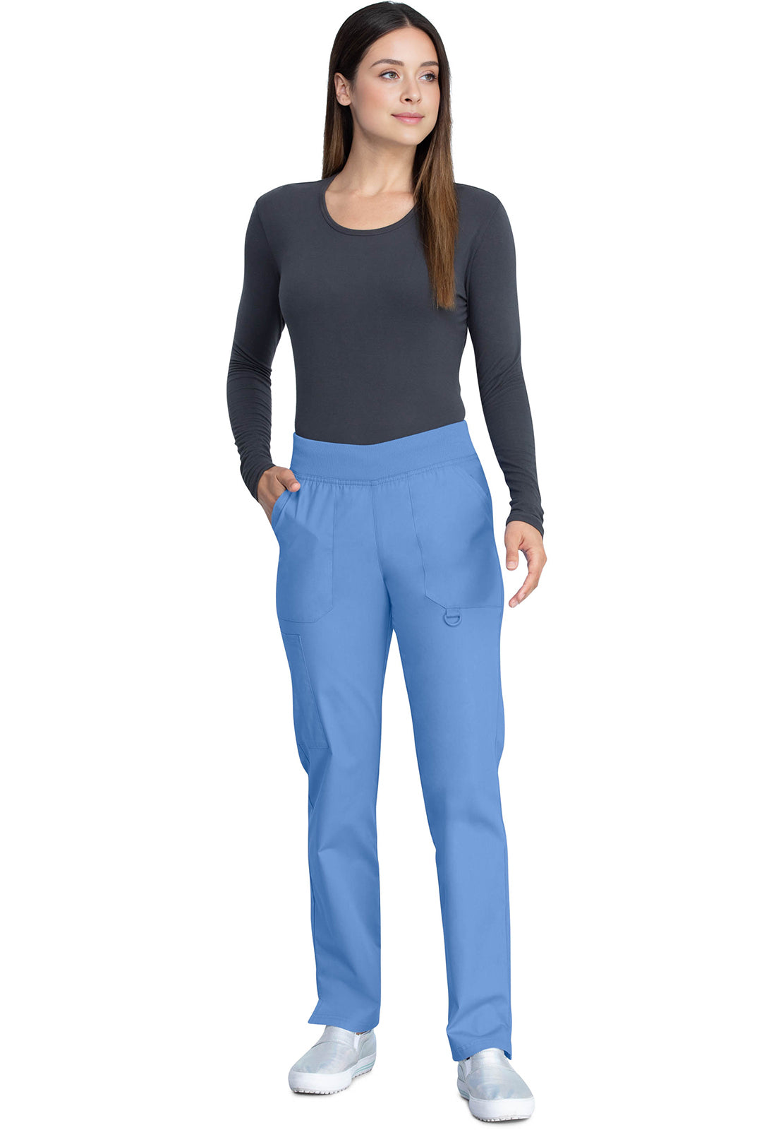 Pull-on broek met middelhoge taille en taps toelopende pijpen met elastische tailleband en cargozakken