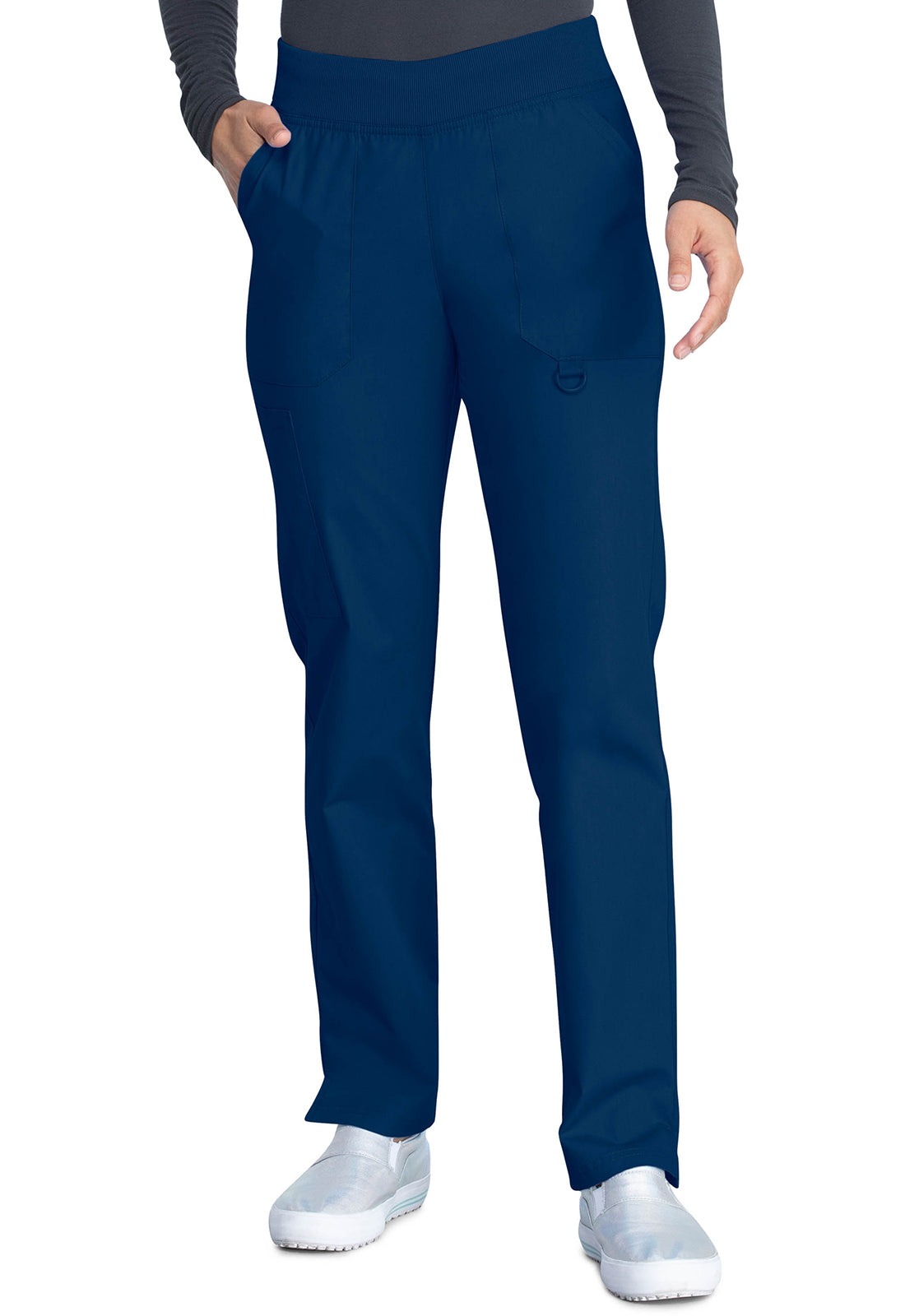 Pull-on broek met middelhoge taille en taps toelopende pijpen met elastische tailleband en cargozakken