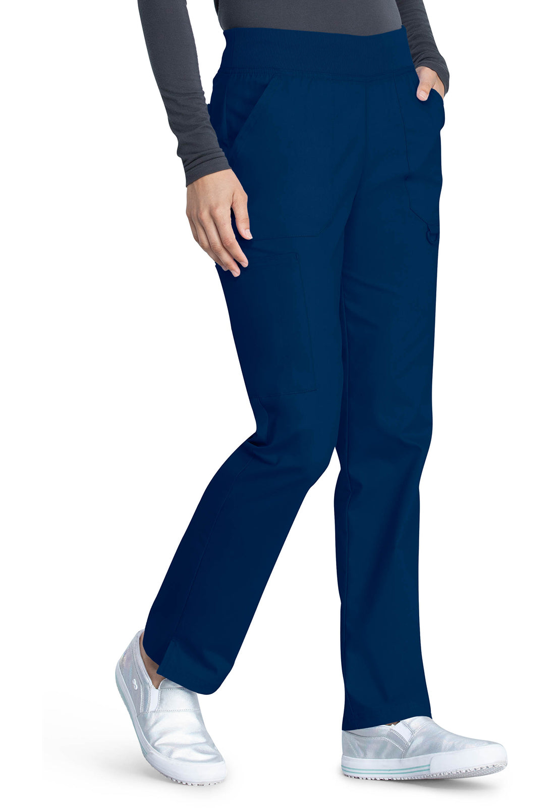 Pull-on broek met middelhoge taille en taps toelopende pijpen met elastische tailleband en cargozakken