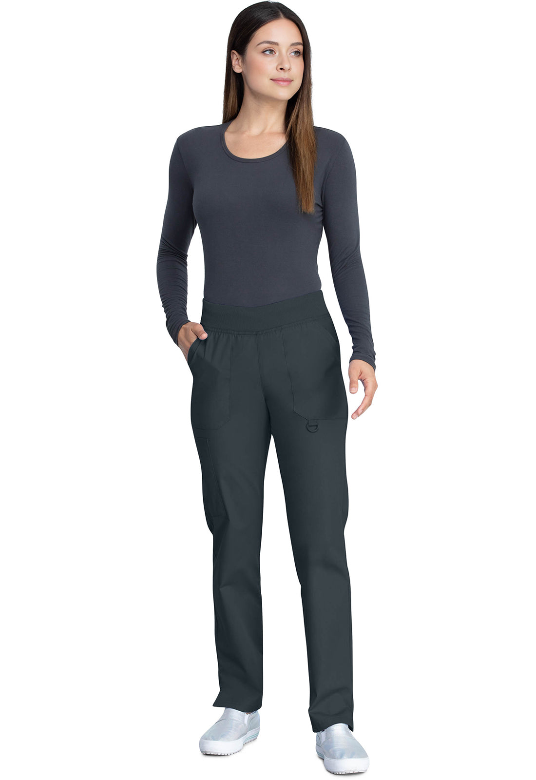 Pull-on broek met middelhoge taille en taps toelopende pijpen met elastische tailleband en cargozakken
