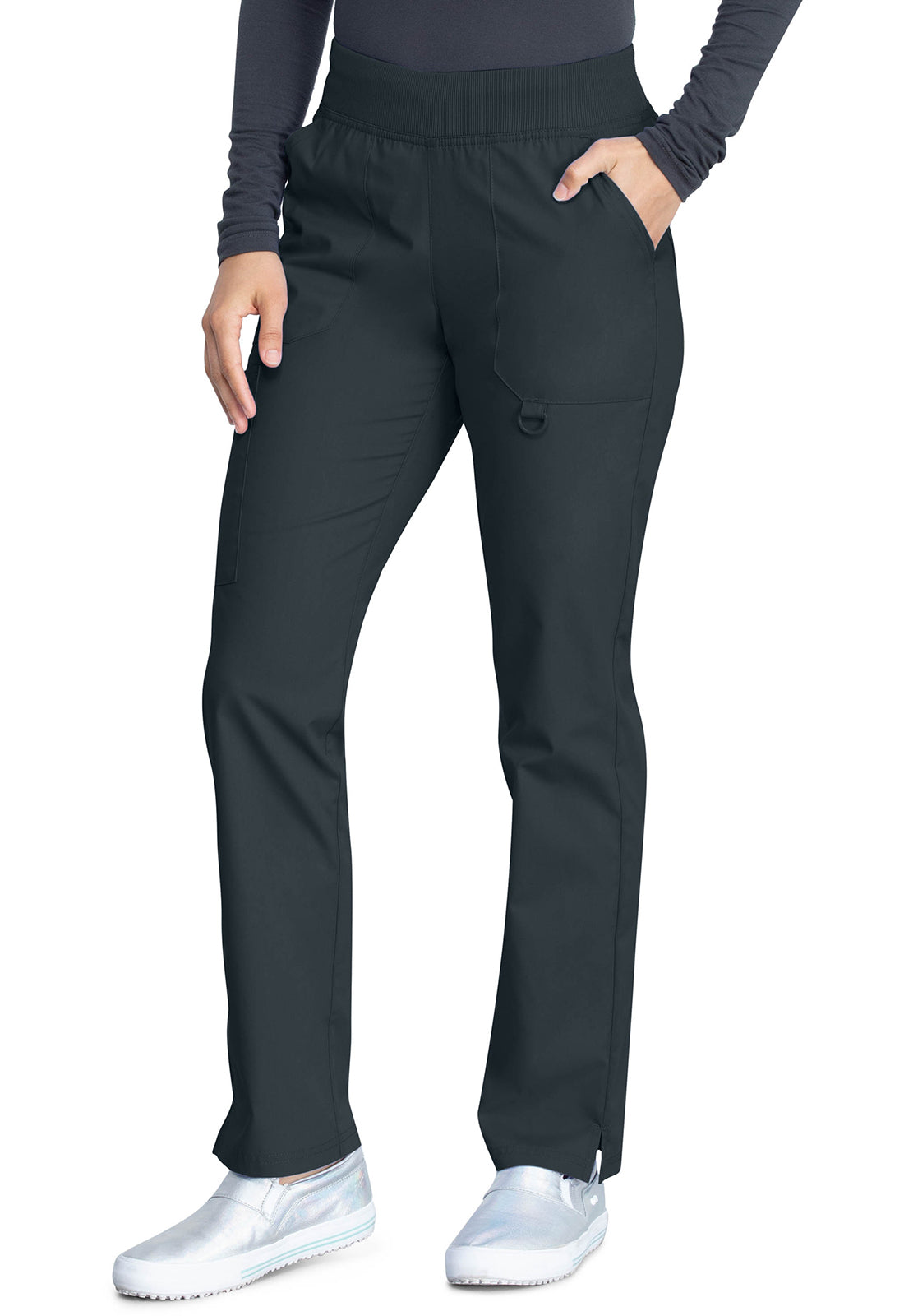 Pull-on broek met middelhoge taille en taps toelopende pijpen met elastische tailleband en cargozakken