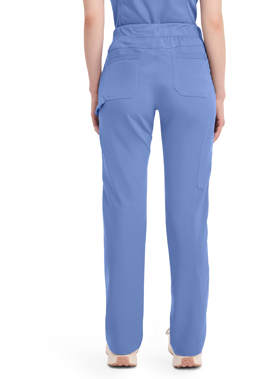 Mid-rise taps toelopende pull-on broek dames met elastische tailleband en stretchstof