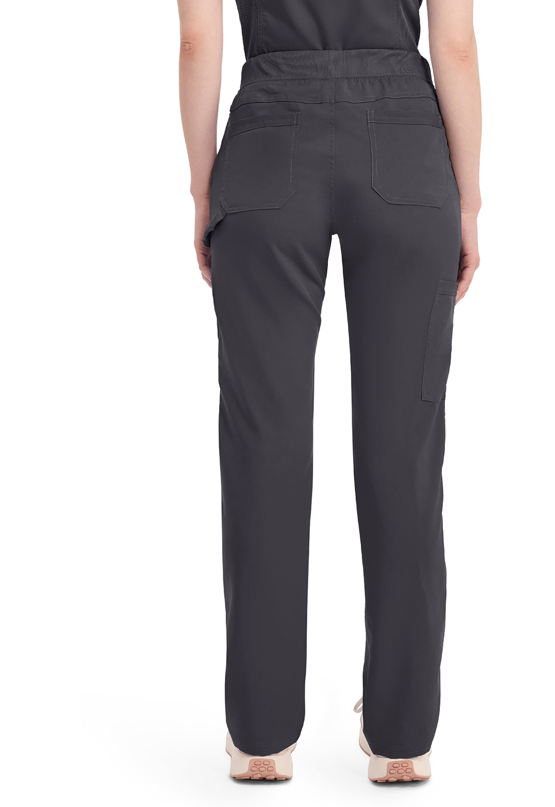 Mid-rise taps toelopende pull-on broek dames met elastische tailleband en stretchstof