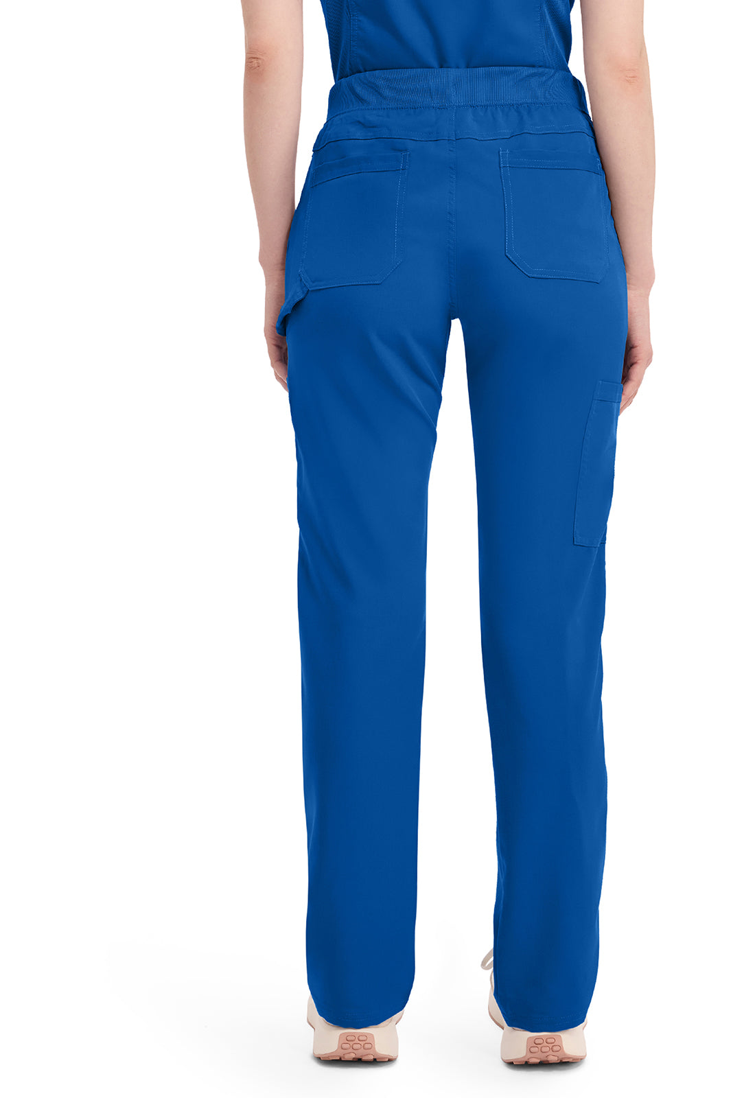 Mid-rise taps toelopende pull-on broek dames met elastische tailleband en stretchstof