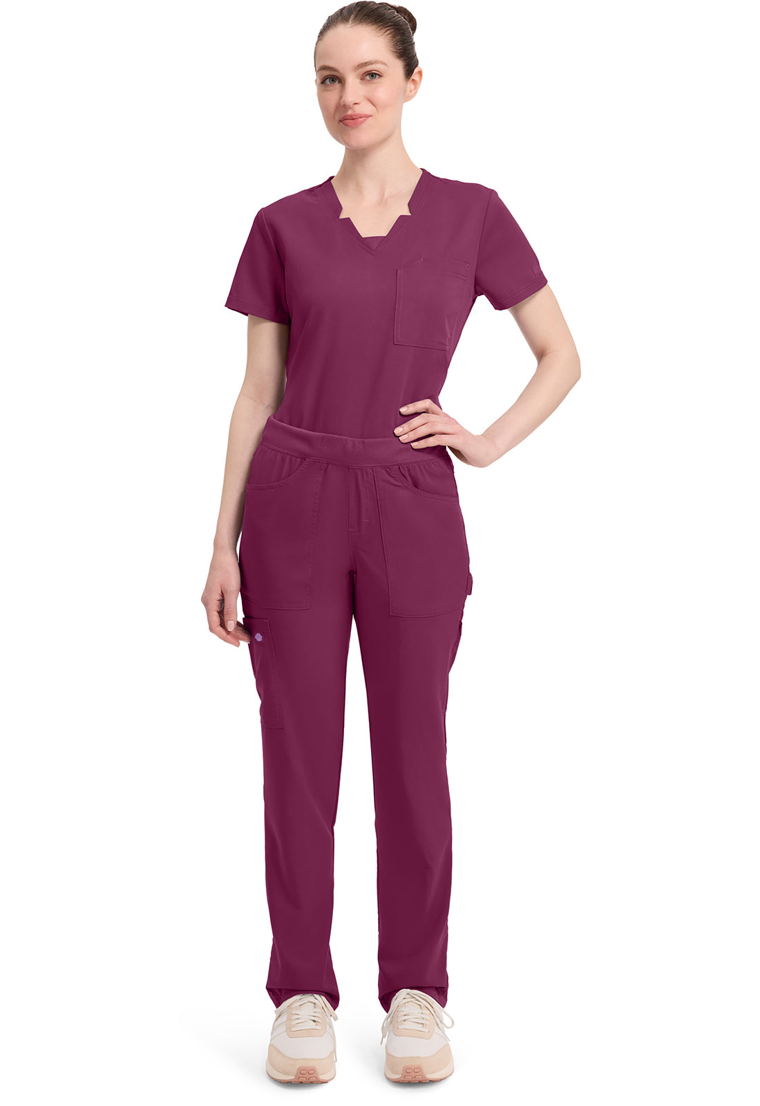 Mid-rise taps toelopende pull-on broek dames met elastische tailleband en stretchstof