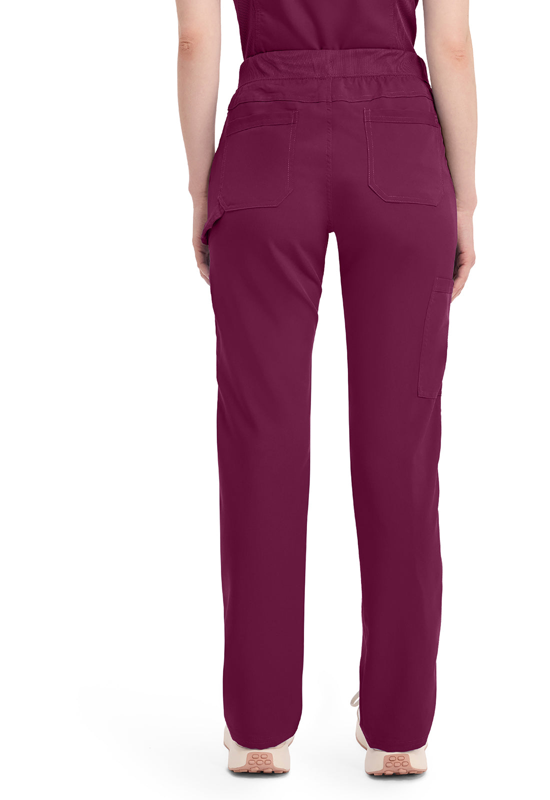 Mid-rise taps toelopende pull-on broek dames met elastische tailleband en stretchstof