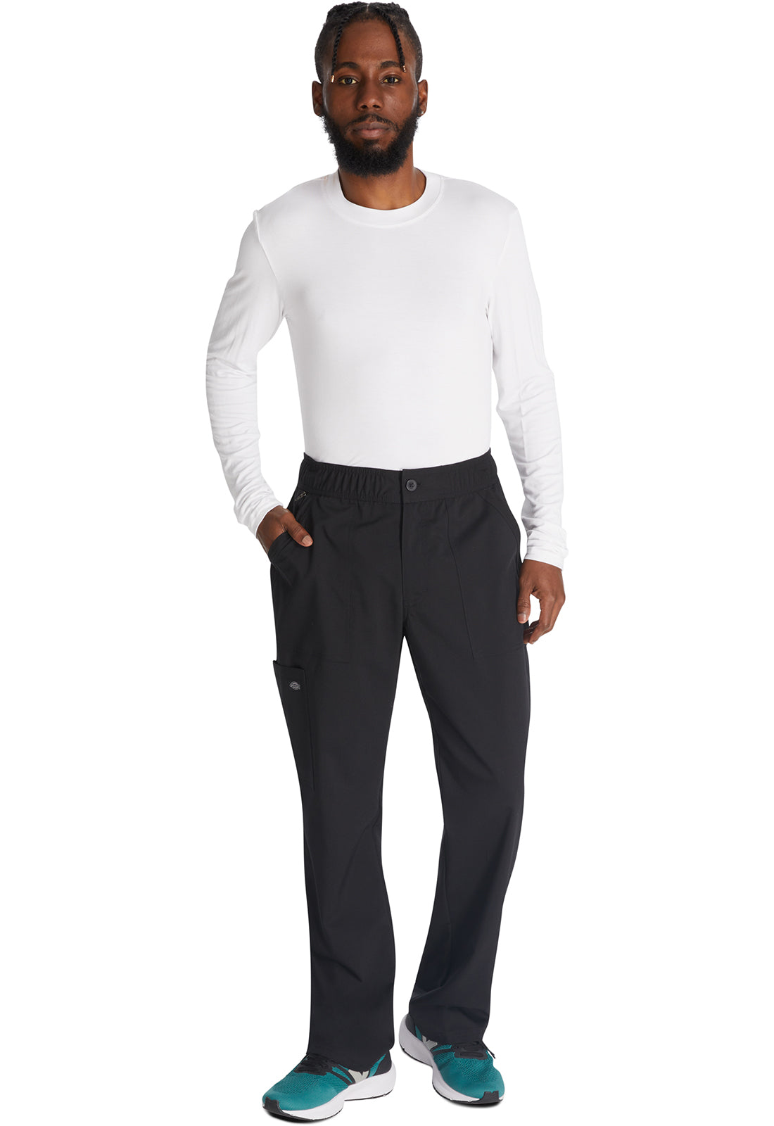 Herenbroek met middelhoge taille en rechte pijpen met elastische tailleband en 2-way stretch