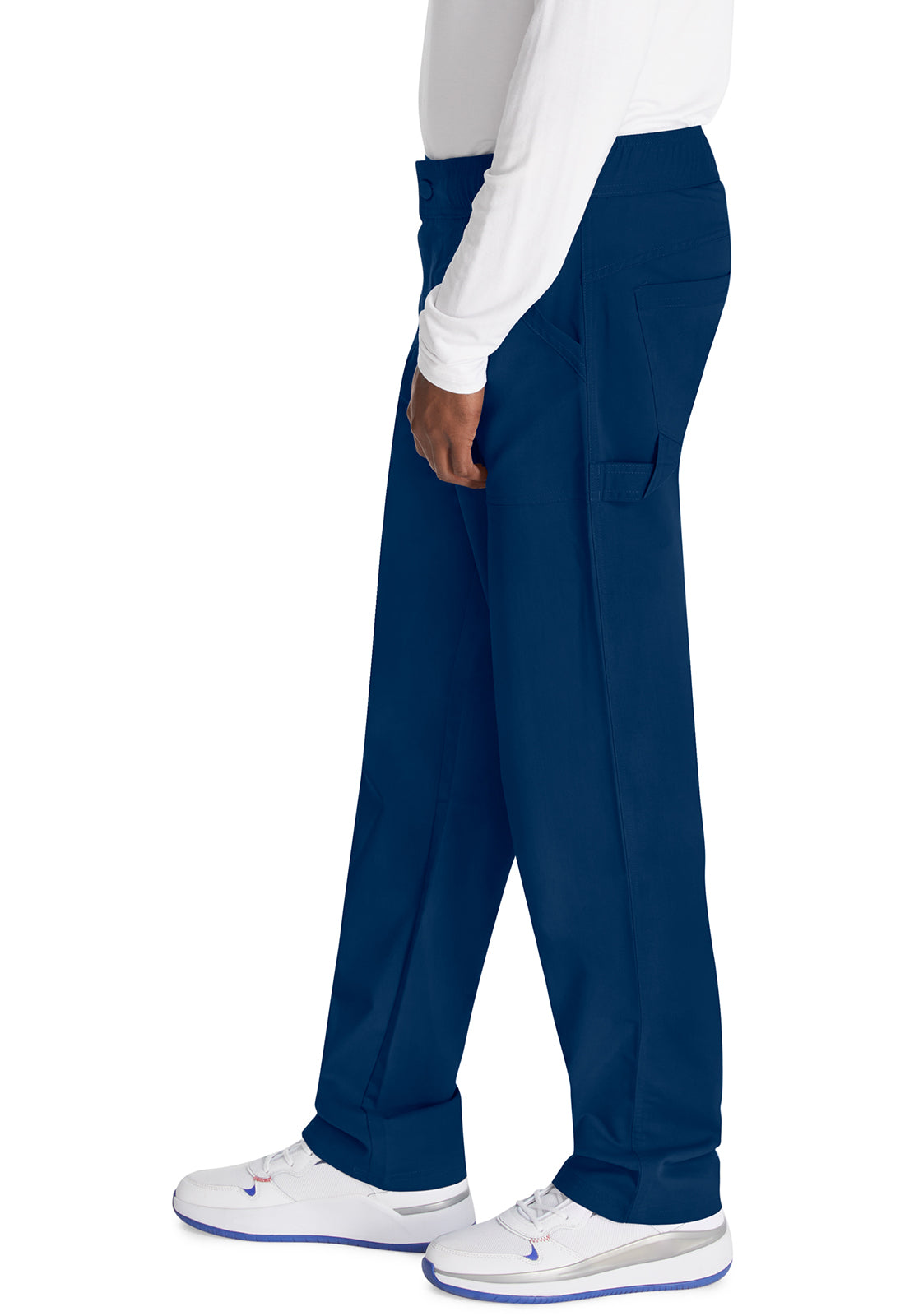Herenbroek met middelhoge taille en rechte pijpen met elastische tailleband en 2-way stretch