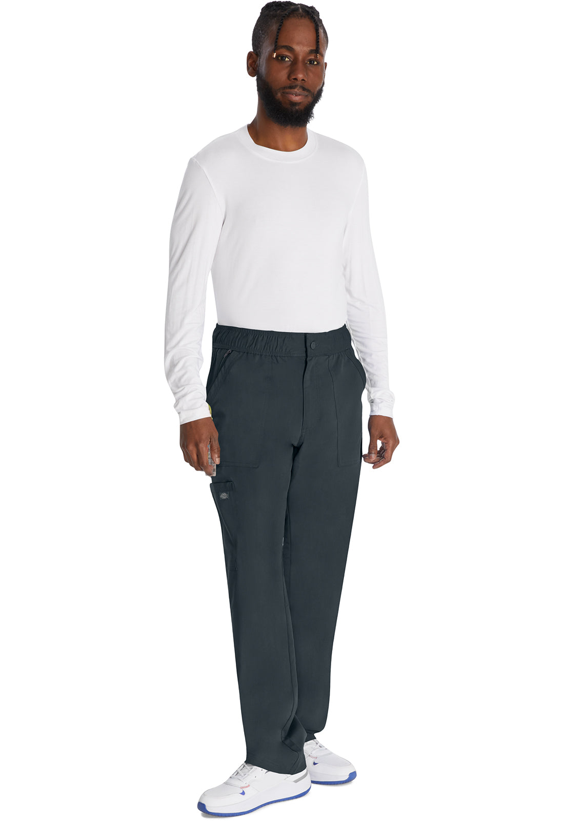 Herenbroek met middelhoge taille en rechte pijpen met elastische tailleband en 2-way stretch