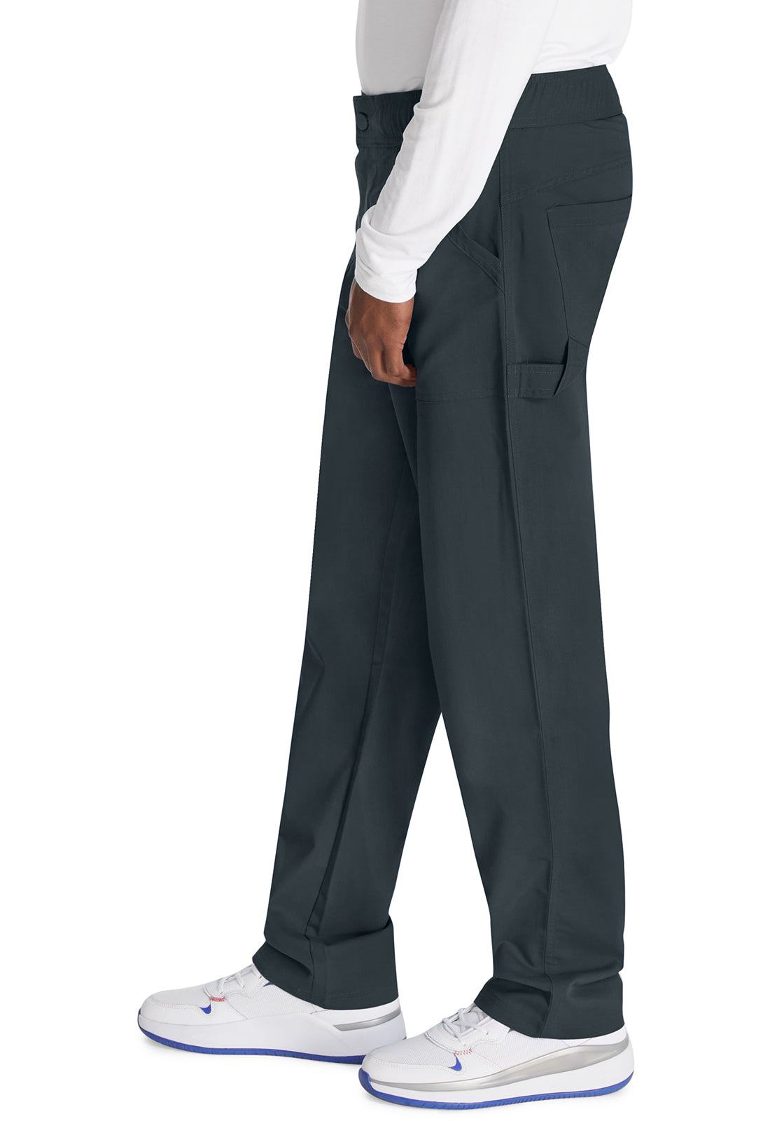 Herenbroek met middelhoge taille en rechte pijpen met elastische tailleband en 2-way stretch