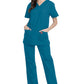 Unisex top en broek set met V-hals en taps toelopende broek met trekkoord