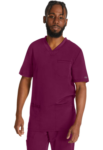Heren T-shirt met V-hals met gebreide panelen en 2-way stretch