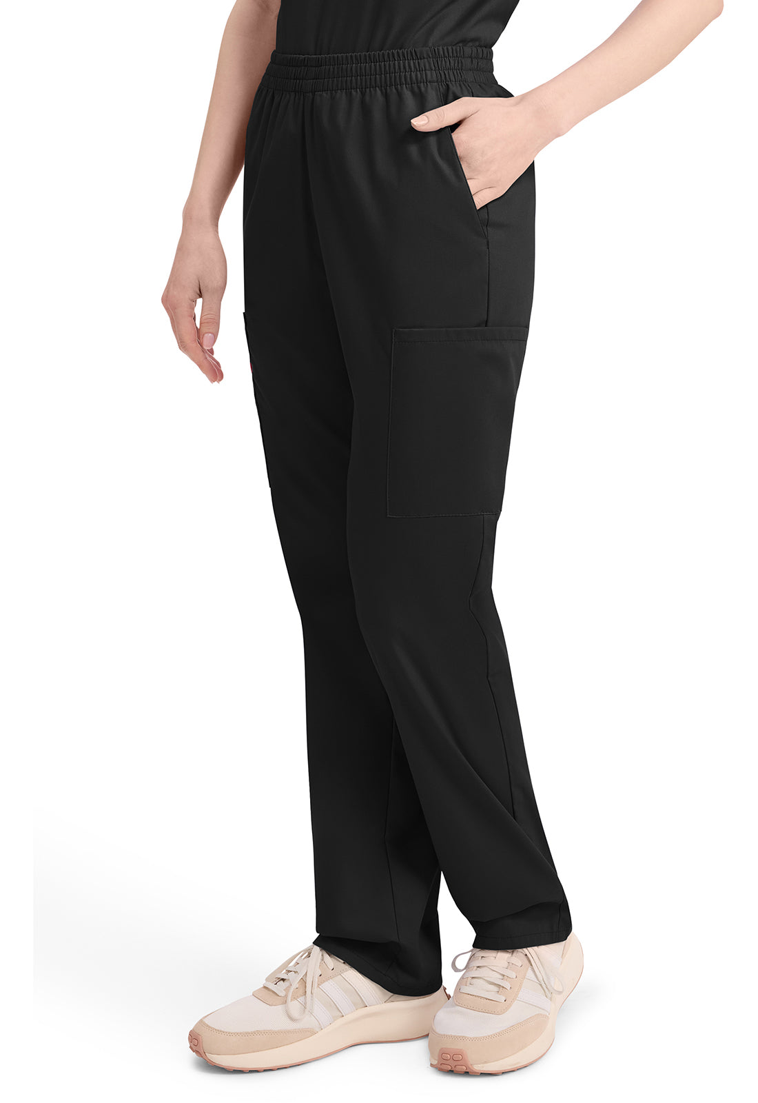 Broek met natuurlijke taille en taps toelopende pijpen dames met elastische tailleband en cargozakken