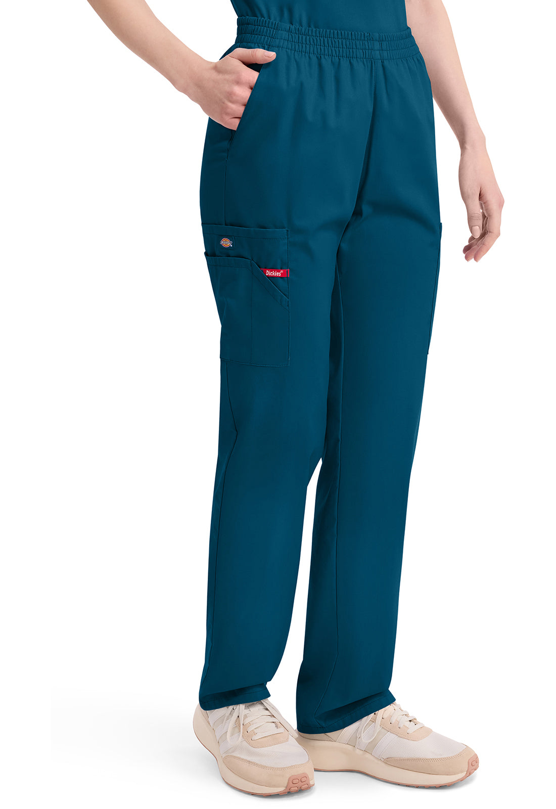 Broek met natuurlijke taille en taps toelopende pijpen dames met elastische tailleband en cargozakken