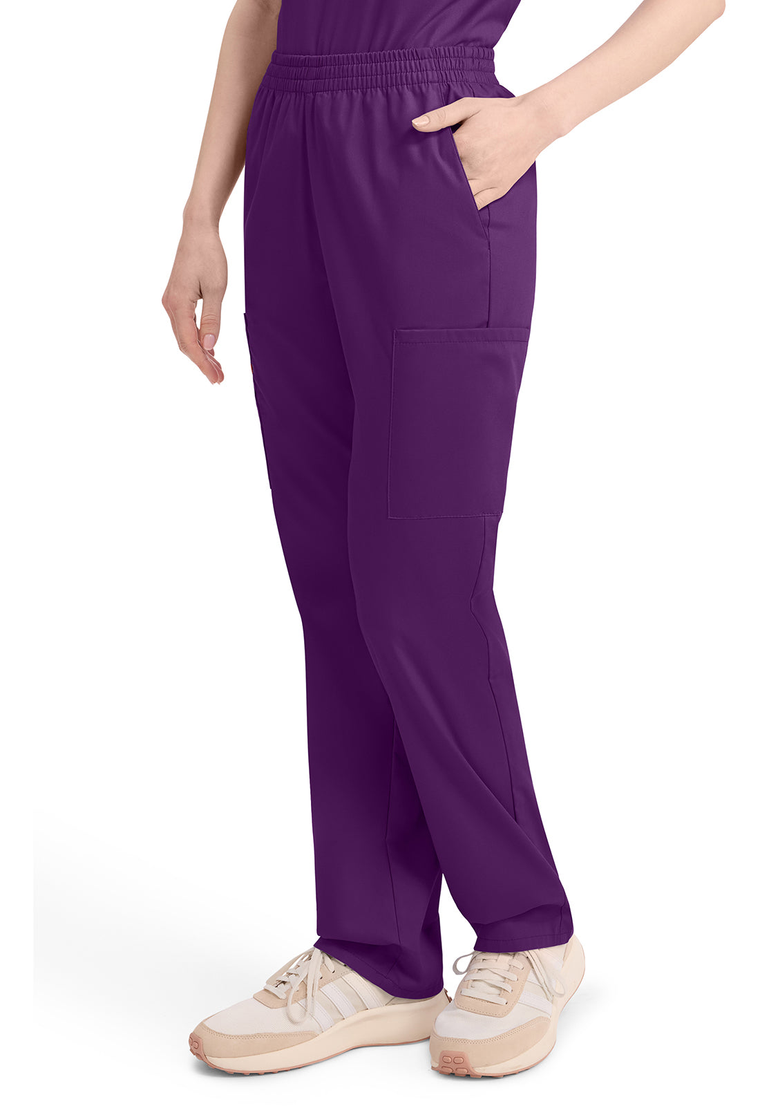 Broek met natuurlijke taille en taps toelopende pijpen dames met elastische tailleband en cargozakken