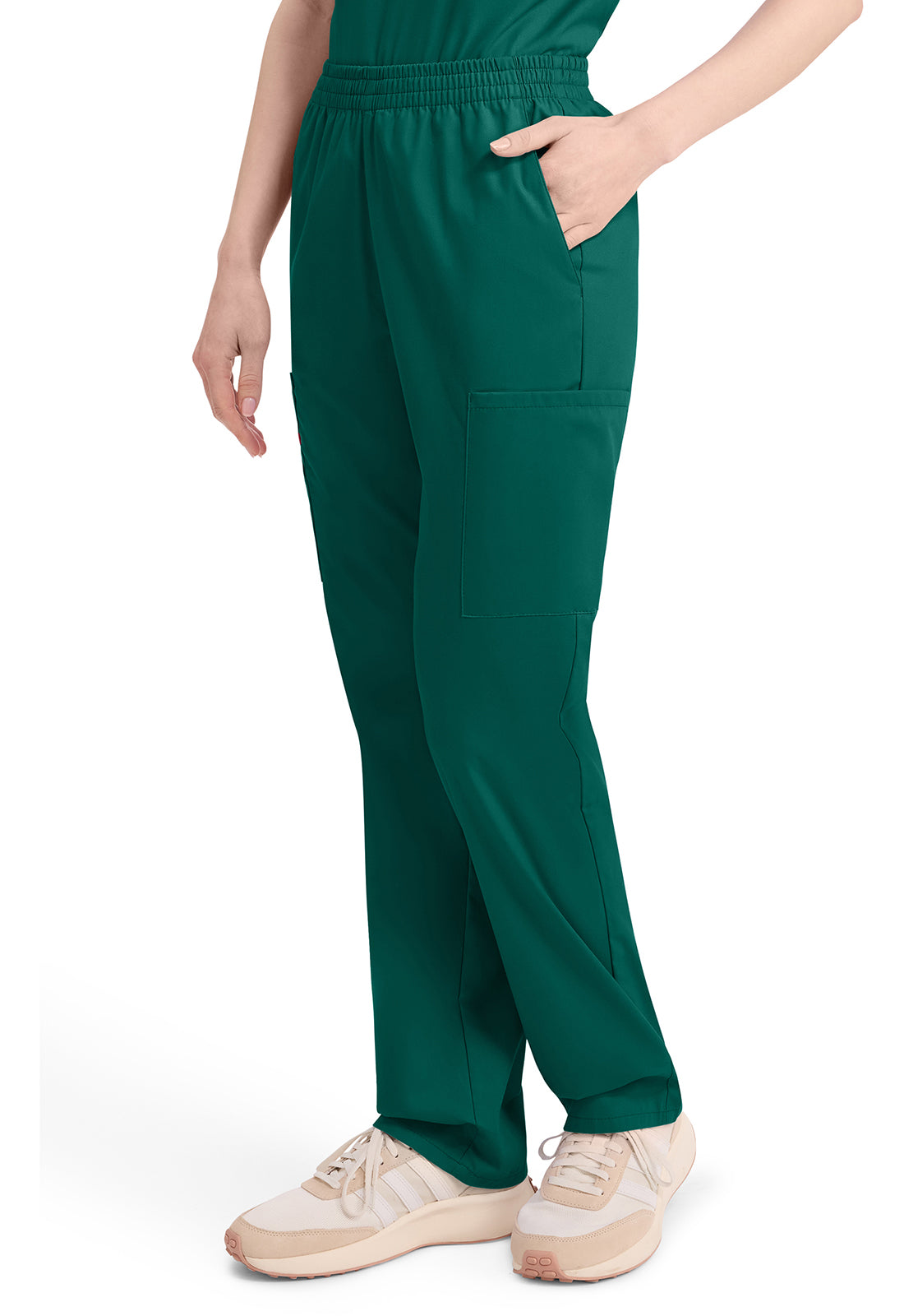 Broek met natuurlijke taille en taps toelopende pijpen dames met elastische tailleband en cargozakken