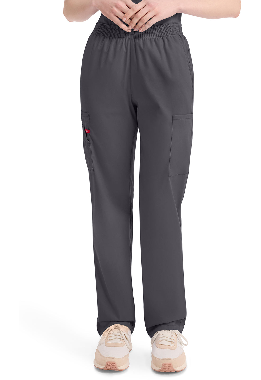 Broek met natuurlijke taille en taps toelopende pijpen dames met elastische tailleband en cargozakken DKE86106