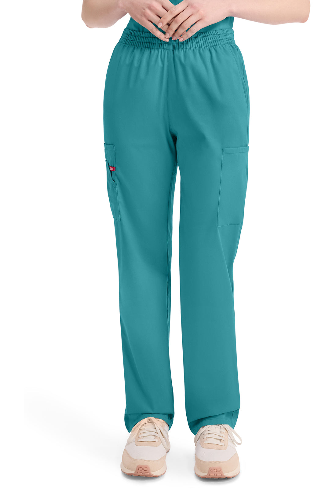 Broek met natuurlijke taille en taps toelopende pijpen dames met elastische tailleband en cargozakken DKE86106