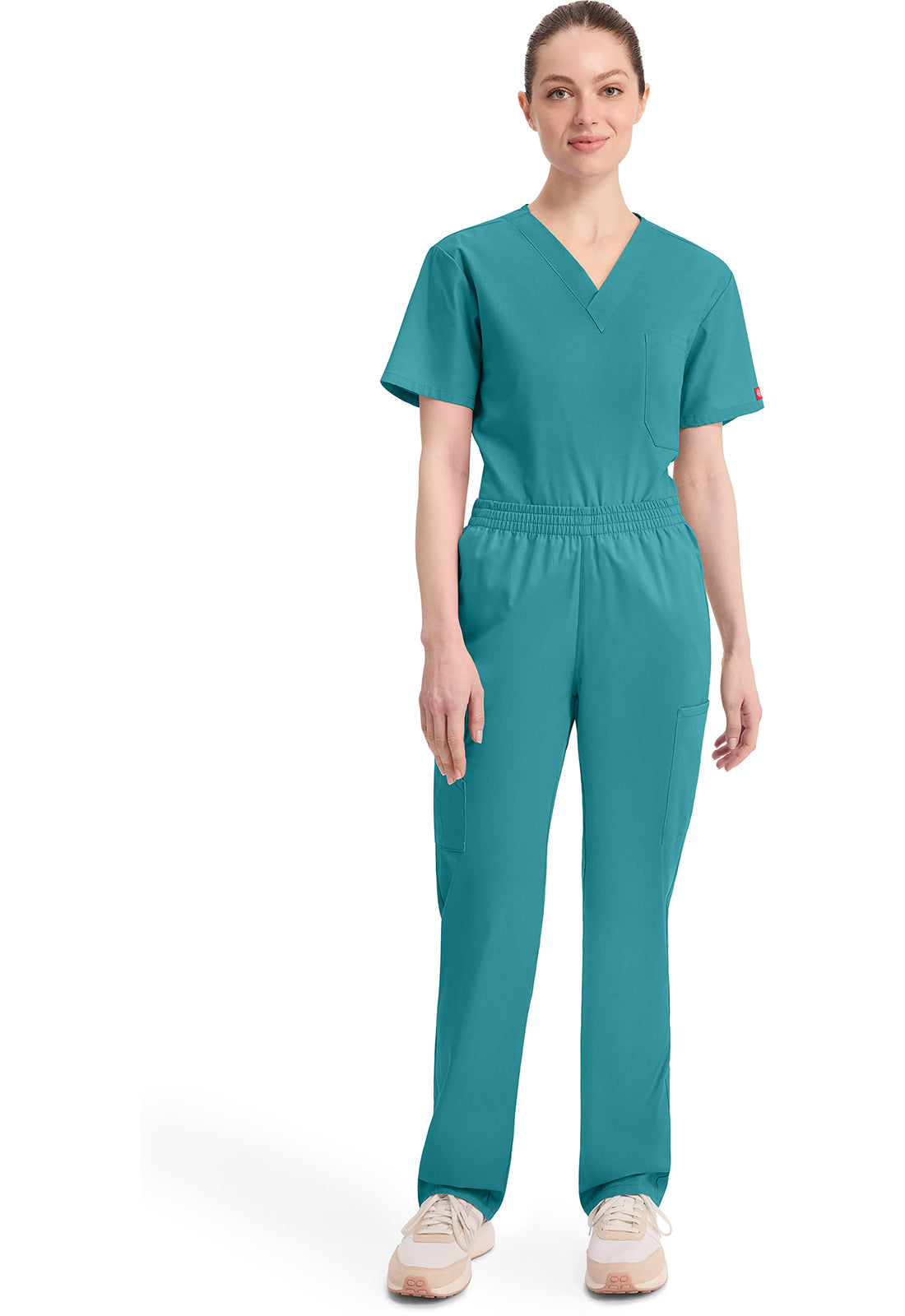 Broek met natuurlijke taille en taps toelopende pijpen dames met elastische tailleband en cargozakken DKE86106