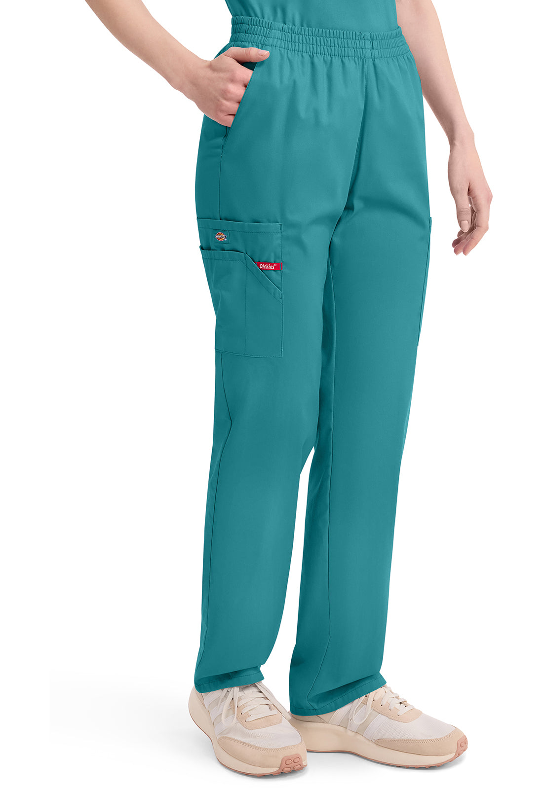 Broek met natuurlijke taille en taps toelopende pijpen dames met elastische tailleband en cargozakken DKE86106