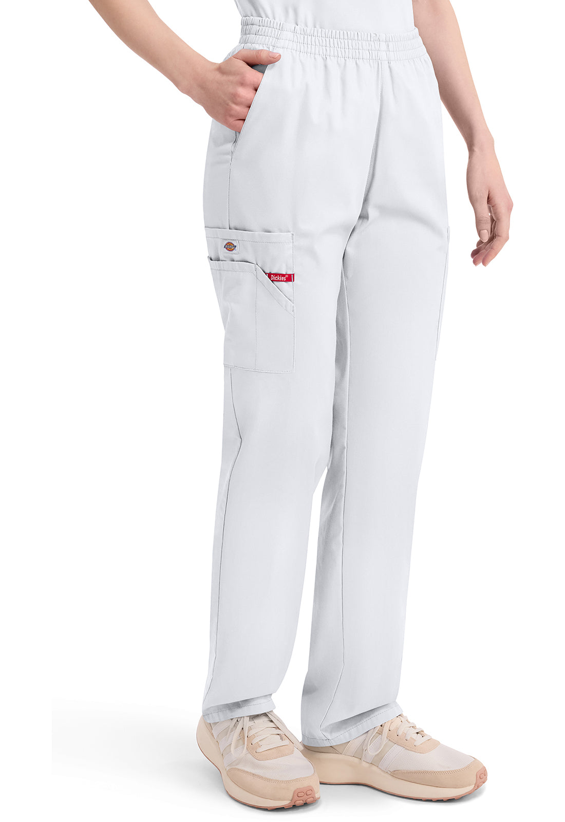 Broek met natuurlijke taille en taps toelopende pijpen dames met elastische tailleband en cargozakken DKE86106