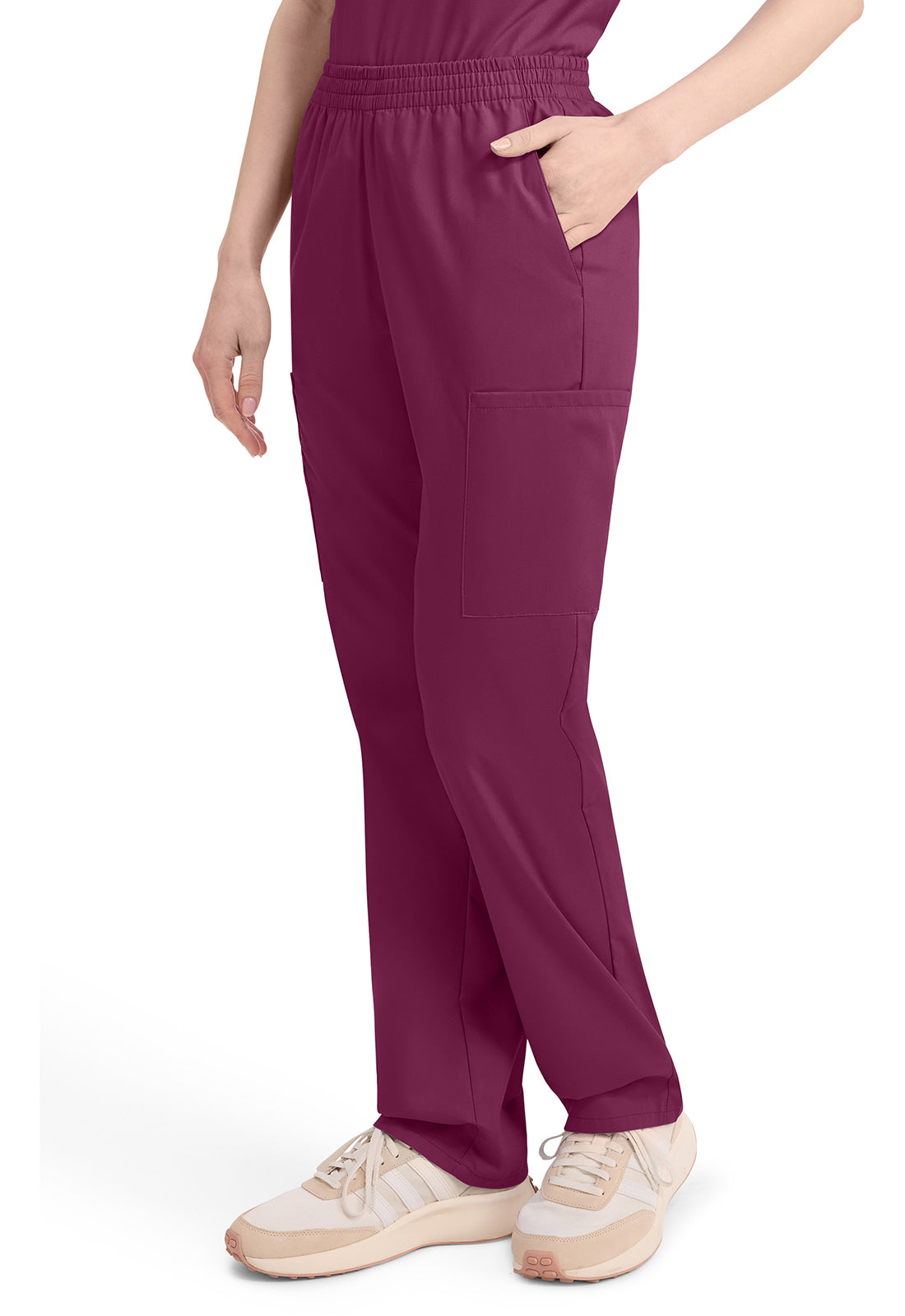 Broek met natuurlijke taille en taps toelopende pijpen dames met elastische tailleband en cargozakken DKE86106