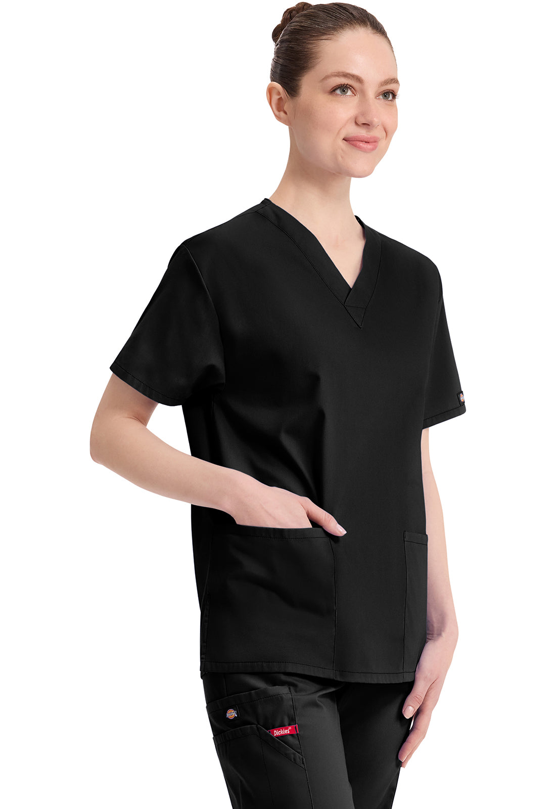 Top met V-hals in Caribisch blauw dames met modern classic pasvorm en zijsplitten DKE86706