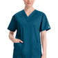 Top met V-hals in Caribisch blauw dames met modern classic pasvorm en zijsplitten DKE86706