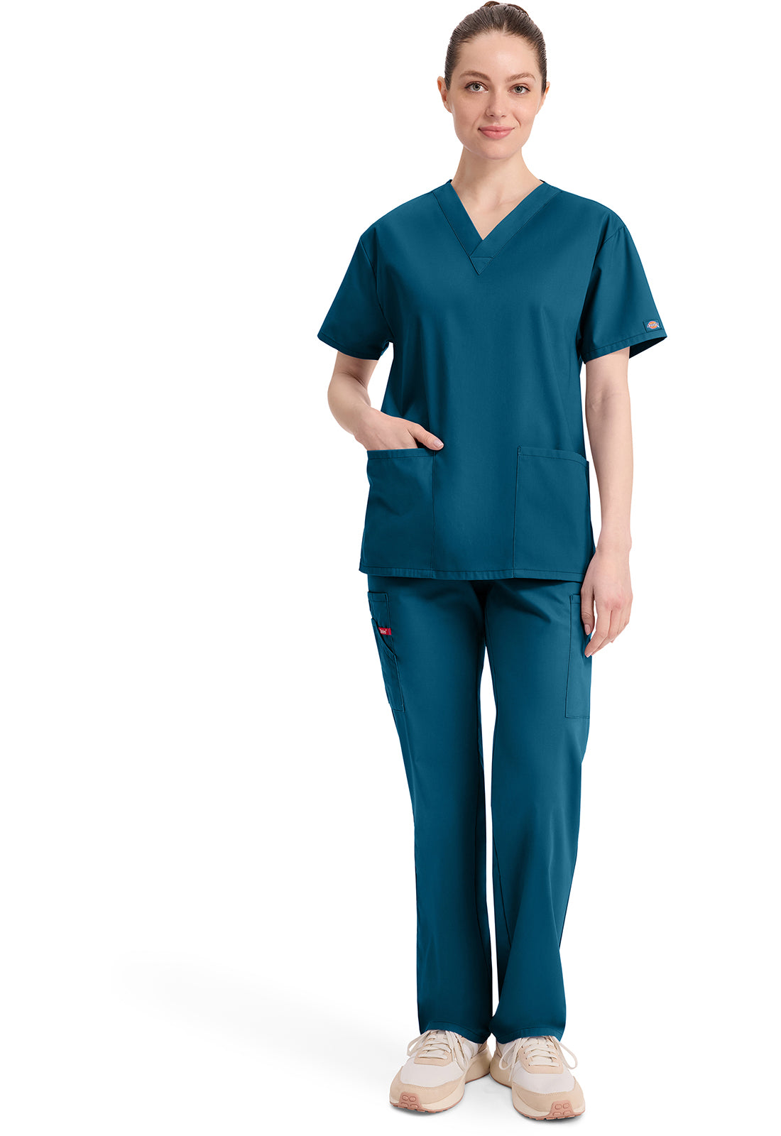 Top met V-hals in Caribisch blauw dames met modern classic pasvorm en zijsplitten DKE86706
