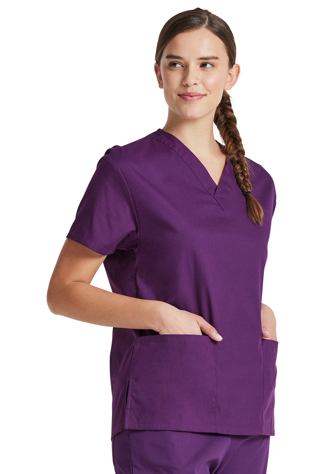 Top met V-hals in Caribisch blauw dames met modern classic pasvorm en zijsplitten DKE86706