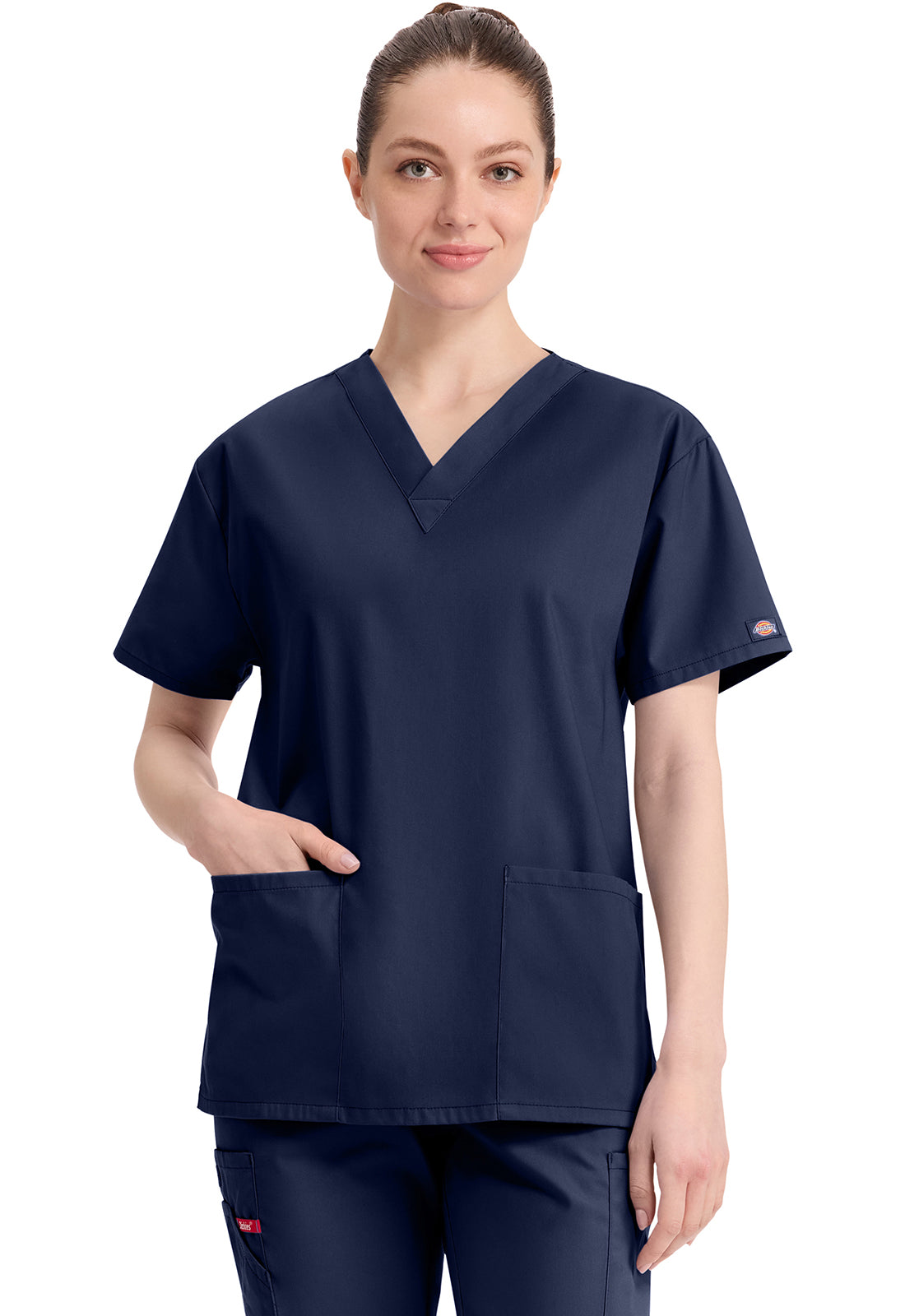 Top met V-hals in Caribisch blauw dames met modern classic pasvorm en zijsplitten DKE86706