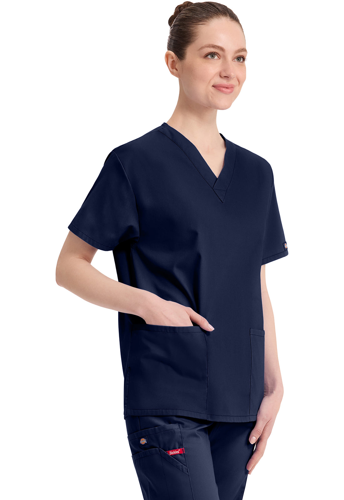 Top met V-hals in Caribisch blauw dames met modern classic pasvorm en zijsplitten DKE86706