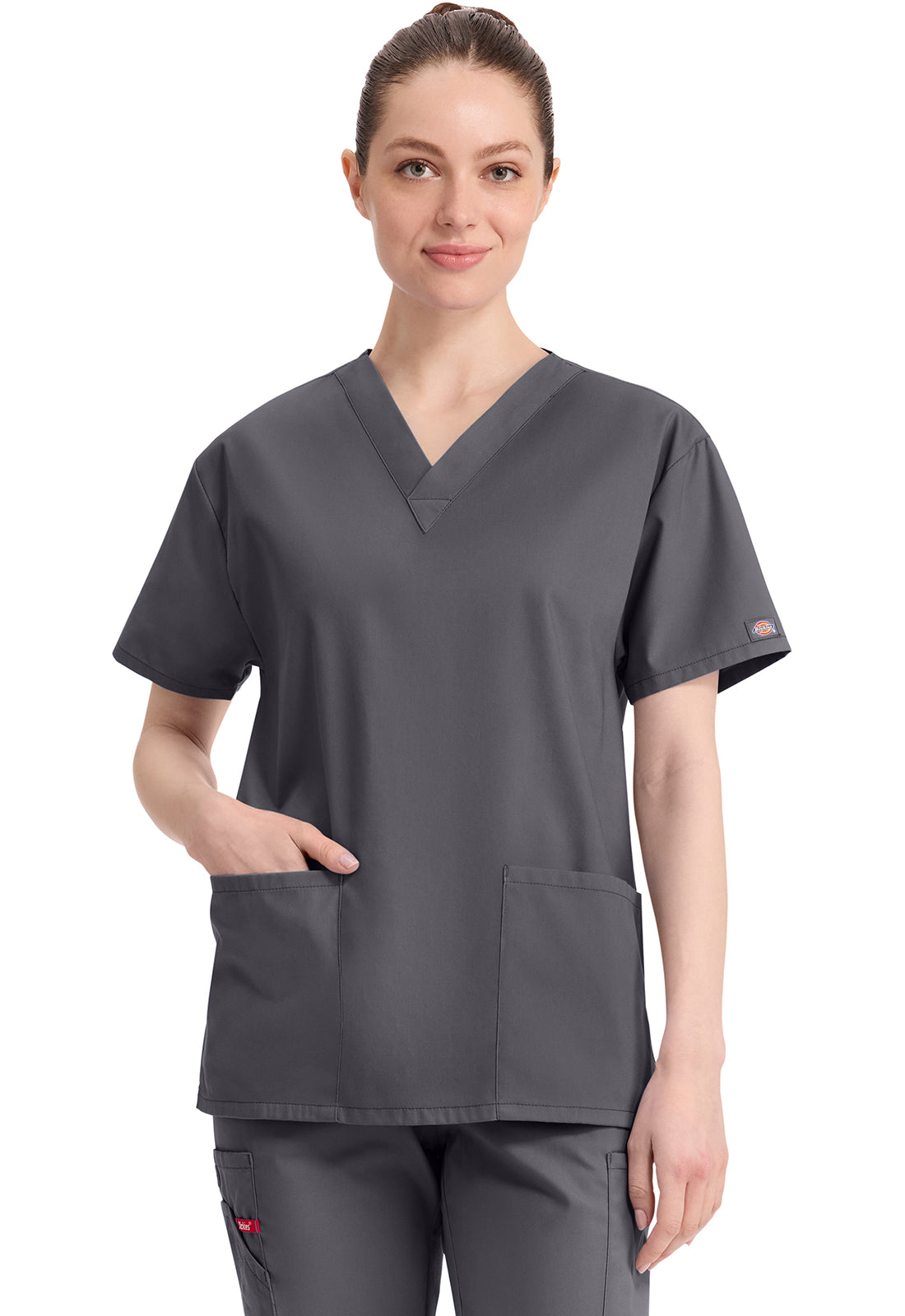 Top met V-hals in Caribisch blauw dames met modern classic pasvorm en zijsplitten DKE86706