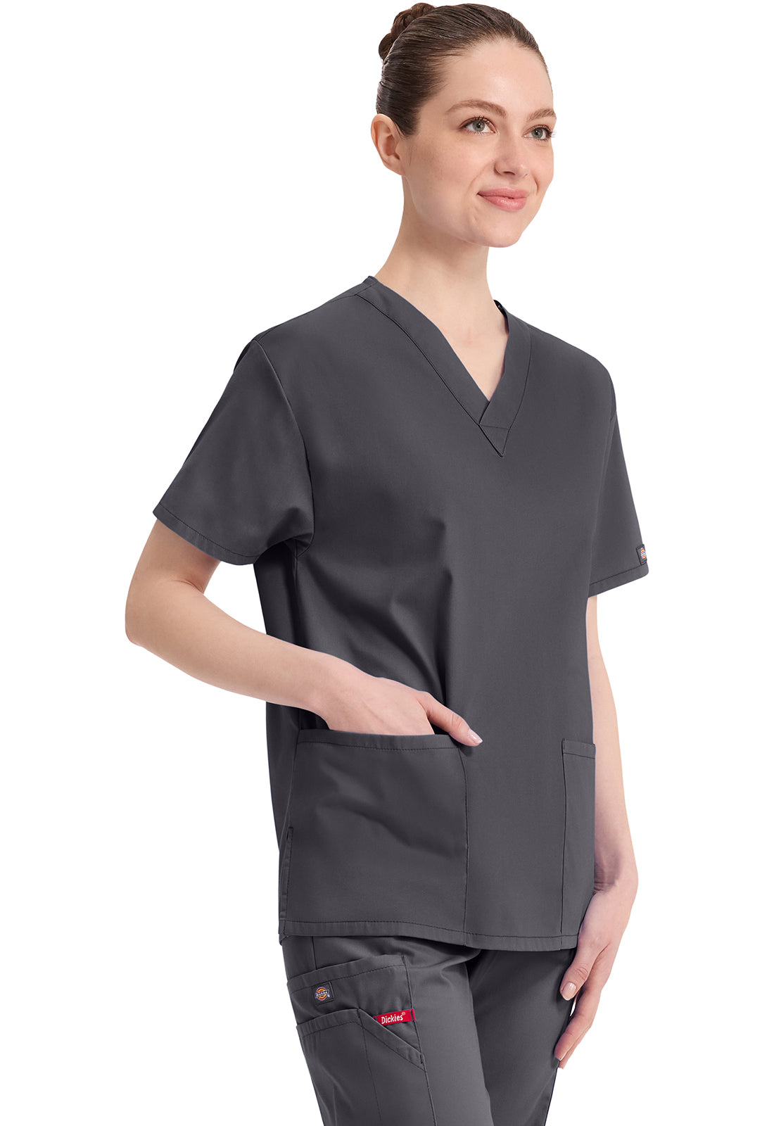 Top met V-hals in Caribisch blauw dames met modern classic pasvorm en zijsplitten DKE86706