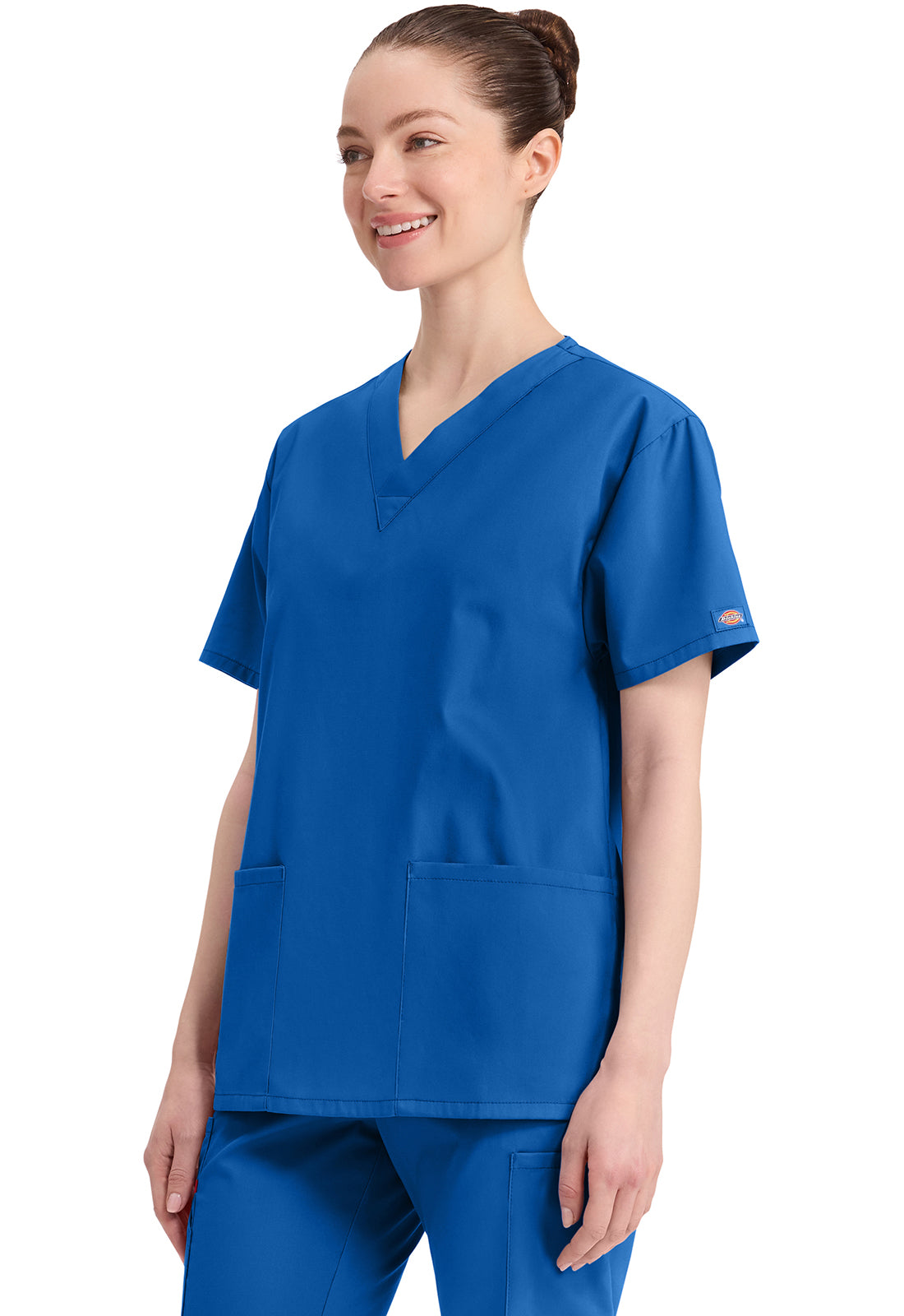 Top met V-hals in Caribisch blauw dames met modern classic pasvorm en zijsplitten DKE86706